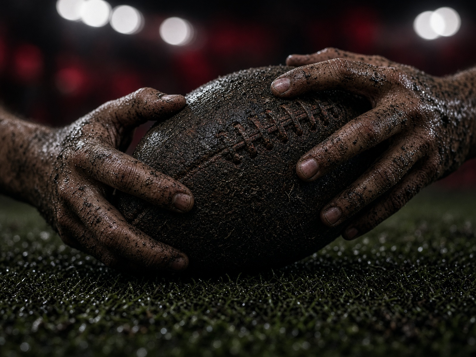 Long snapper grip on a mudded football